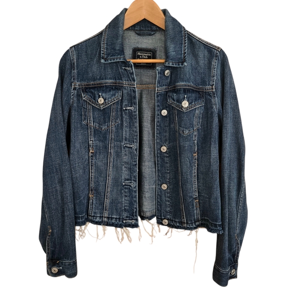 Abercrombie & Fitch Jackets & Blazers - Abercrombie & Fitch Jean Jacket Womens Size S Blue Dark Wash Frayed Hem Buttons